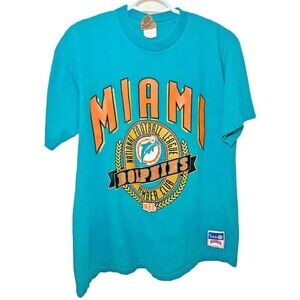 Vintage Single Stitch Nutmeg NFL Miami Dolphins Football Shirt Large 100% Cotton